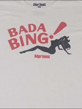 Bada Bing Sopranos  Mens White Tee With Gentlemen's Club Logo Large